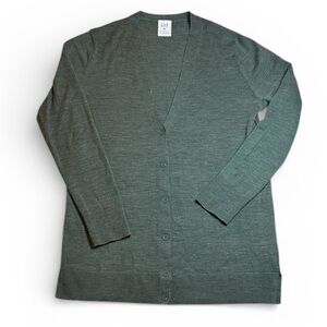 GAP Women's 100% Merino Wool Long Green Button-Up Cardigan s L Tall